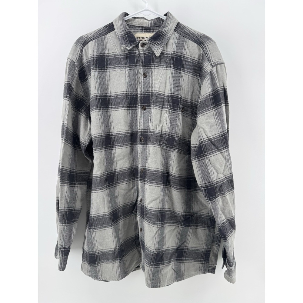 Stormy Kromer Mens L Flannel Shirt Gray Plaid Cotton Button Down USA